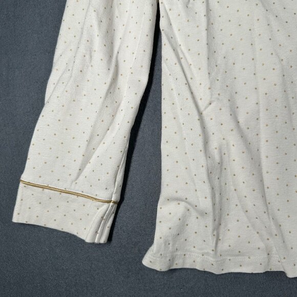 Soma Medium Ivory Gold Pin Dot Button Front Cotton Jersey Pajama Top Shirt - Picture 4 of 7